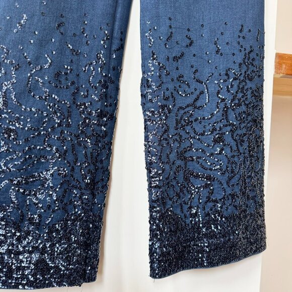 NWT Anthropologie The Colette High Rise Wide Leg Jeans Sequin Sparkle 27T Tall - Picture 8 of 16